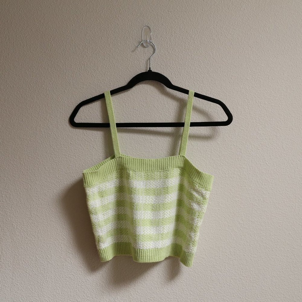 y2k Pastel Green Mint White Strip Spaghetti Strap Cropped Top M